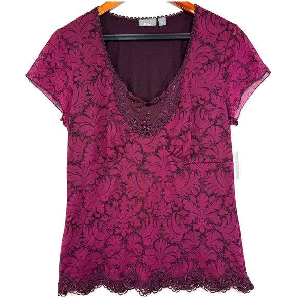 NWT Apt9 M Purple Lace Mesh Top Beaded Romantic Whimsy Goth Y2K Retro Fest Fairy - Picture 1 of 12